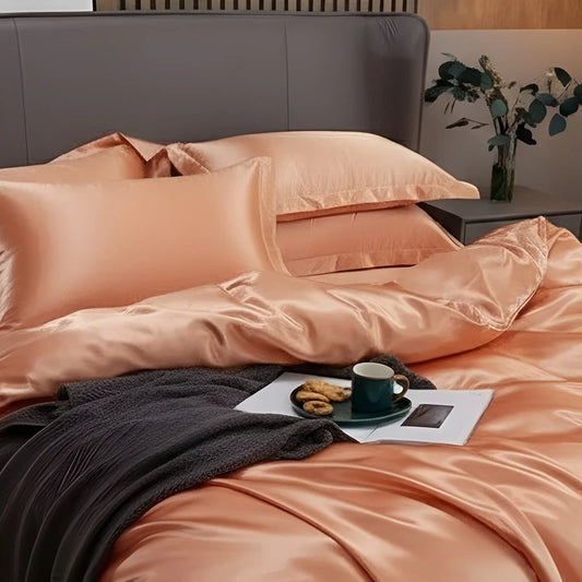 Luxurious Silk Duvet Set - Coral