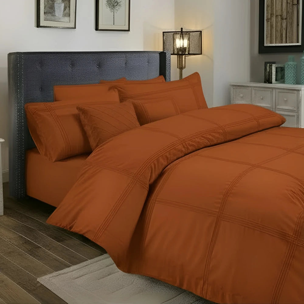 Box Pleated Duvet Set - Orange
