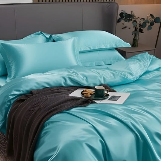 Luxurious Silk Duvet Set - Aqua Blue
