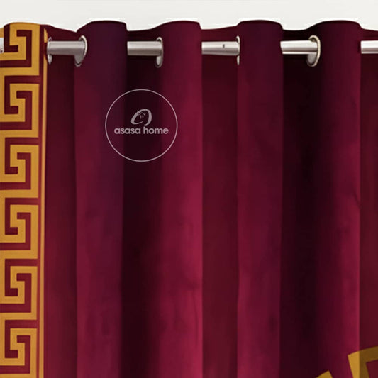 2 Pieces Premium splendid velvet curtain Panels & 2 Belts (Maroon & Golden)