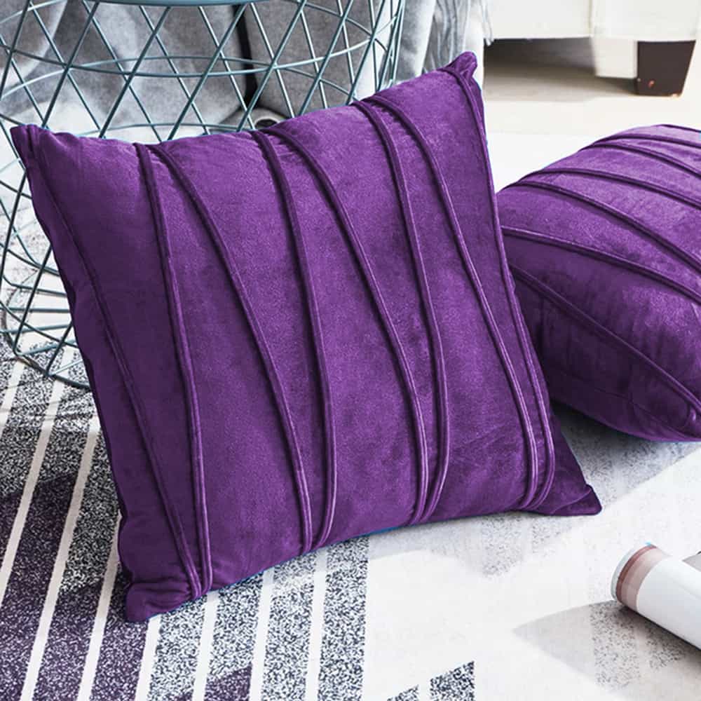 Pack of 2 Velvet Decorative Square Cushion - Purple