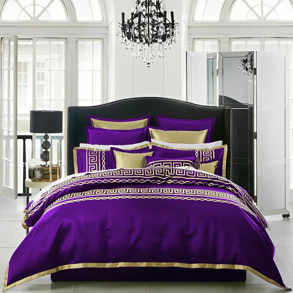 Premium Silk Duvet Set - Purple & Golden