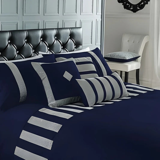 Sequence Lace Duvet Cover Set – Navy Blue