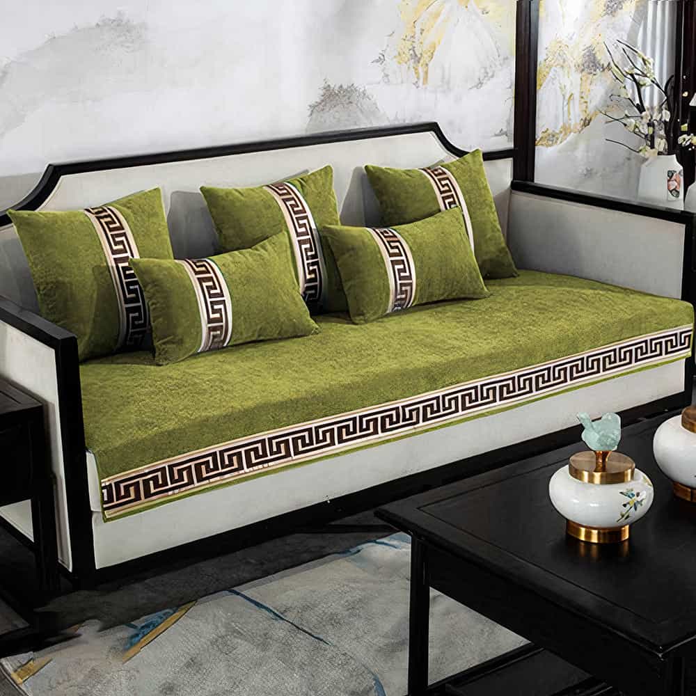Luxury Velvet Sofa Cover With Cushion Covers - Parrot Green