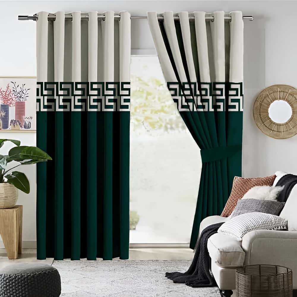 2 Tone Luxury Curtain - Off White/Green