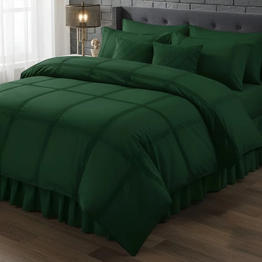 Box Pleated Duvet Set - Green