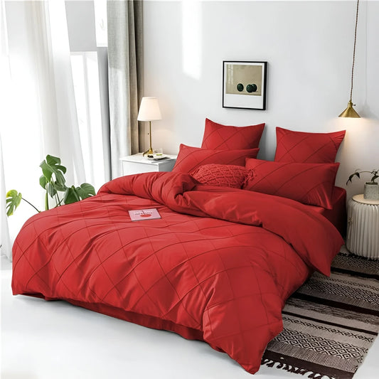 Cross Pleated Duvet Set - Red