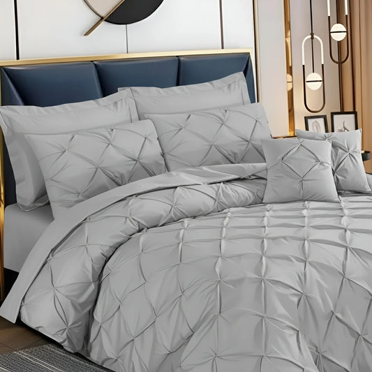 Pintuck Duvet Set - Light Grey