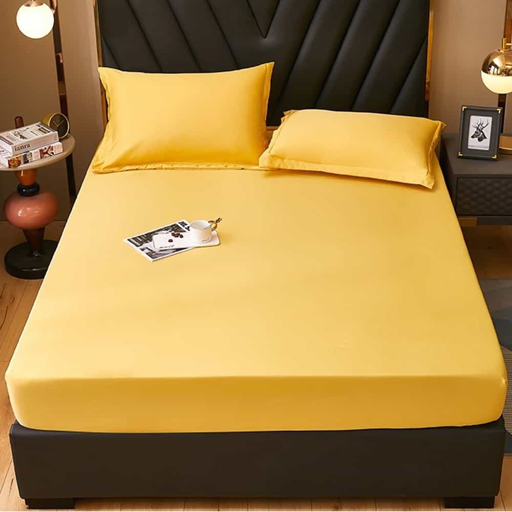 Rich Cotton Fitted Sheet with Pillow covers - Yellow