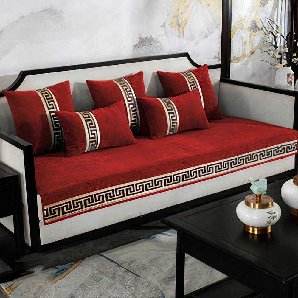 Luxury Velvet Sofa Cover With Cushion Covers - Red
