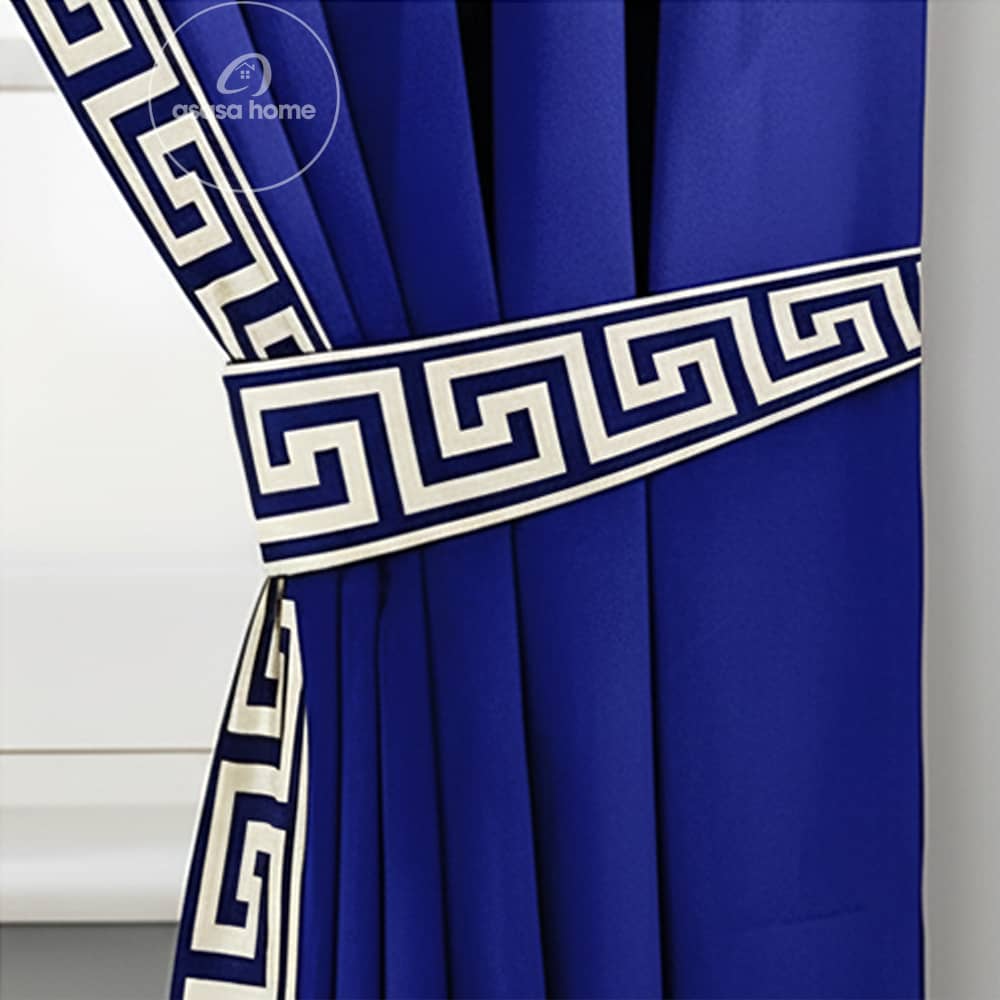 2 Pieces Premium Splendid Velvet Curtain Panels & 2 Belts - Blue