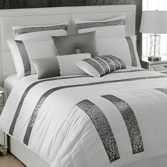 Elegant Look White Bridal Quilt Set - 12 Pieces Set with Free Quilt Filling