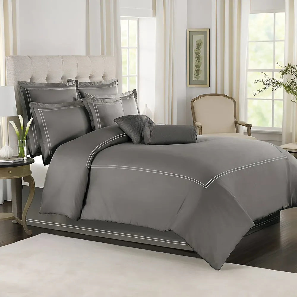 Grey Duvet Set With White Double Baratta Stitch