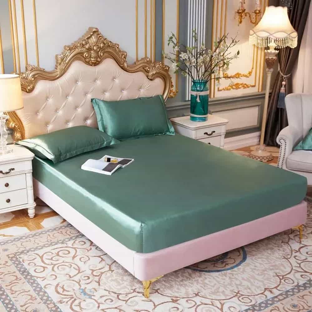 Silk Fitted Sheet with Pillow covers - Sea Green