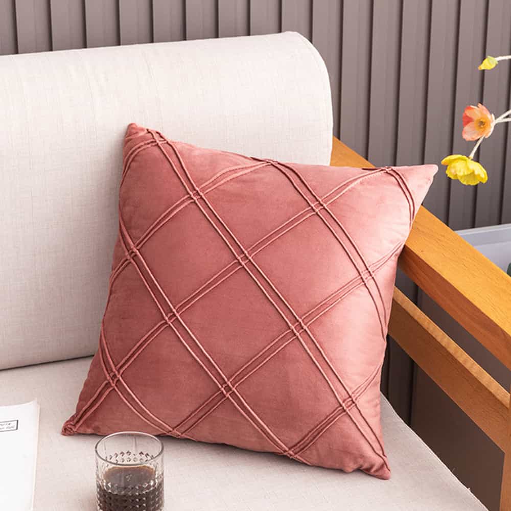 Pack of 2 Velvet Decorative Double Cross Pleated Cushion - Rose Pink