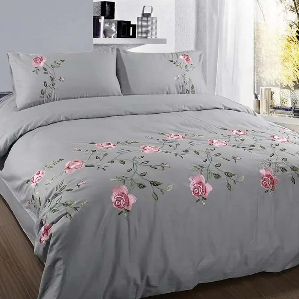 Luxury Embroidered Duvet Set _ Grey