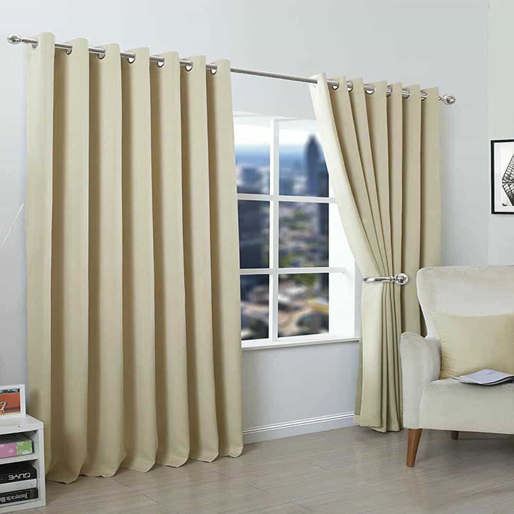 2 Pieces Plain Dyed Back Lining Eyelet Curtains - Beige