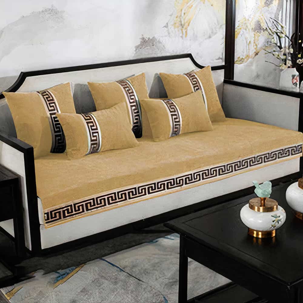 Luxury Velvet Sofa Cover With Cushion Covers - Golden
