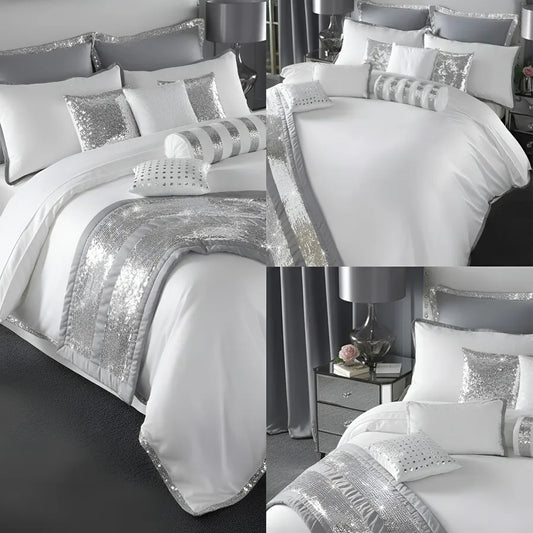 Elegant Look White Bridal Quilt Set - 12 Pieces Set with Free Quilt Filling