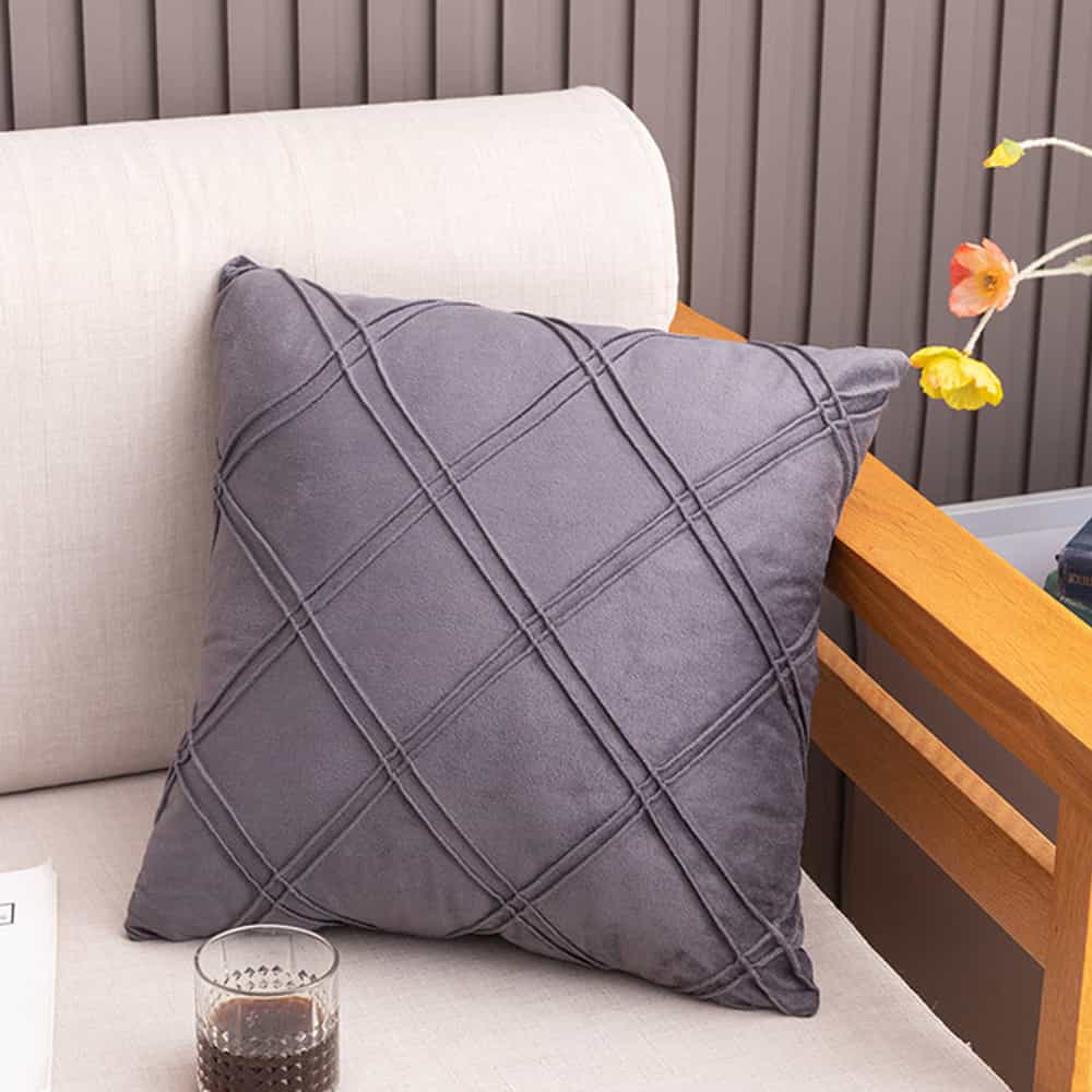 Pack of 2 Velvet Decorative Double Cross Pleated Cushion - Dark Grey