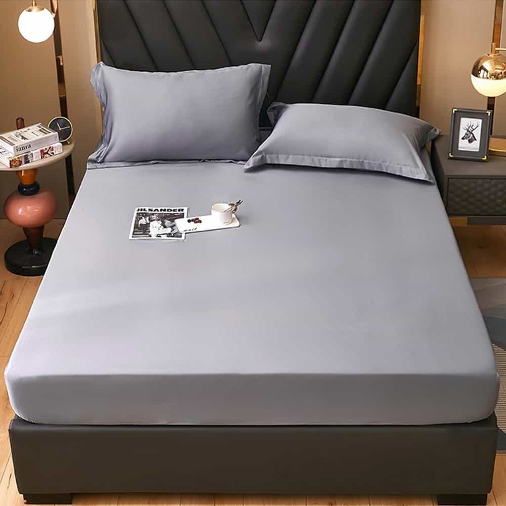 Rich Cotton Fitted Sheet with Pillow covers - Silver Grey