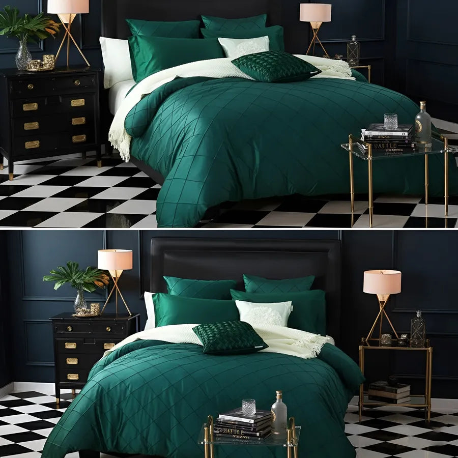 Embellish Pleated Bridal Quilt Set Green - 12 Pieces Set with Free Quilt Filling