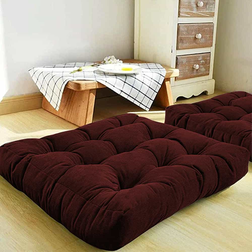 Pack of 2 Square Shape Floor Cushions -Maroon
