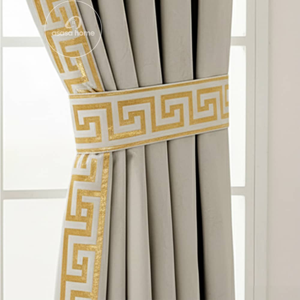 2 Pieces Premium Splendid Velvet Curtain Panels & 2 Belts - Off White