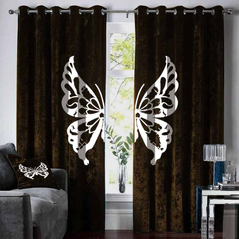 Butterfly Velvet curtains - Brown