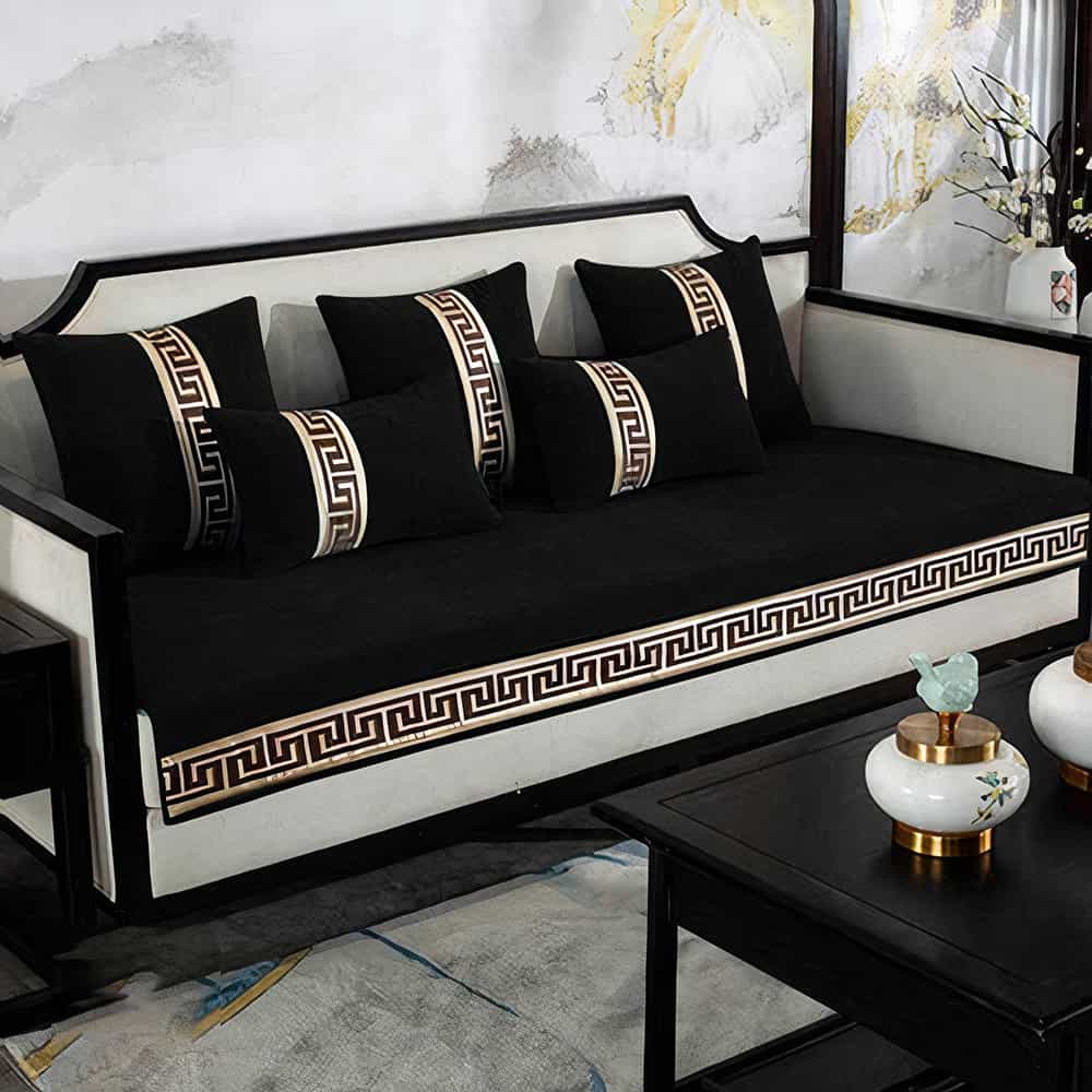 Luxury Velvet Sofa Cover With Cushion Covers - Black