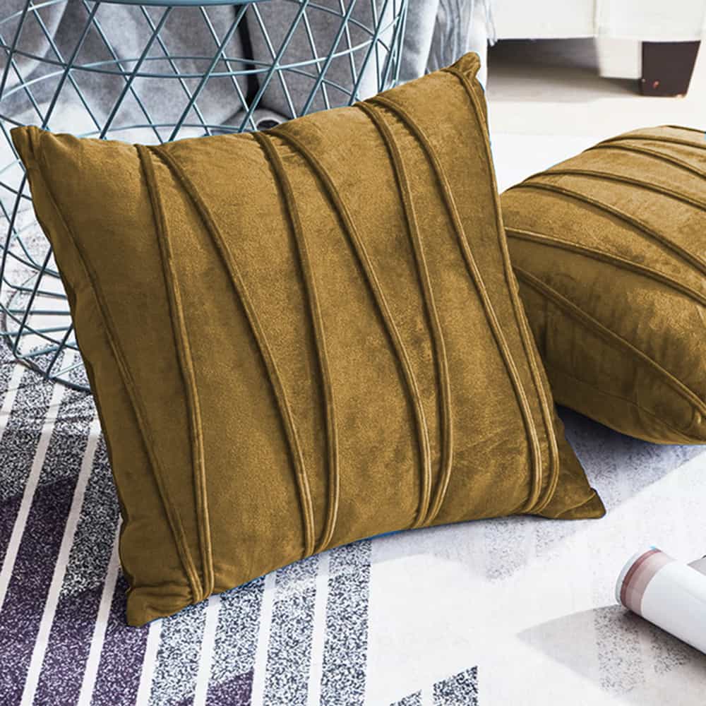 Pack of 2 Velvet Decorative Square Cushion - Golden