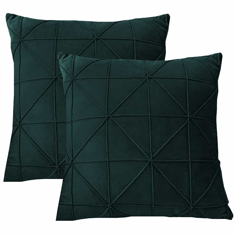 Pack of 2 Velvet Decorative Cross Pleated Square Cushion - Teal