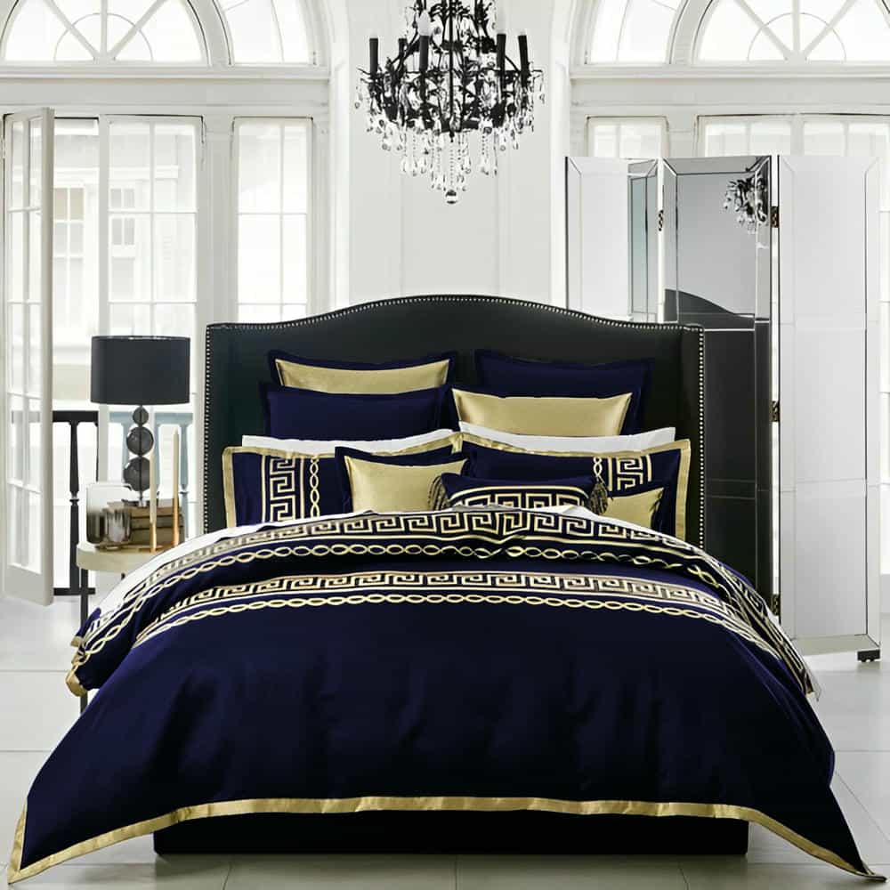 Premium Silk Duvet Set - Navy Blue & Golden