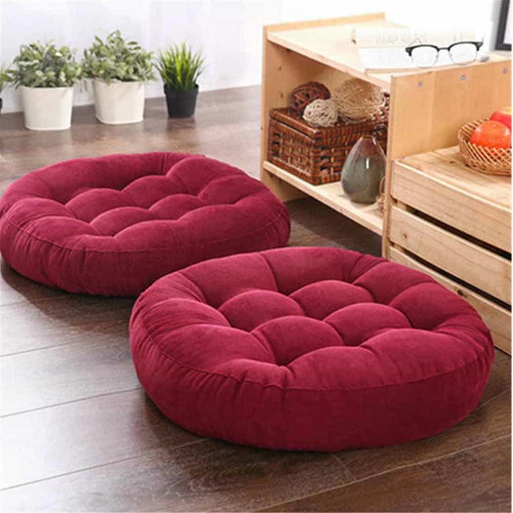 Pack of 2 Round Floor Cushions - Maroon