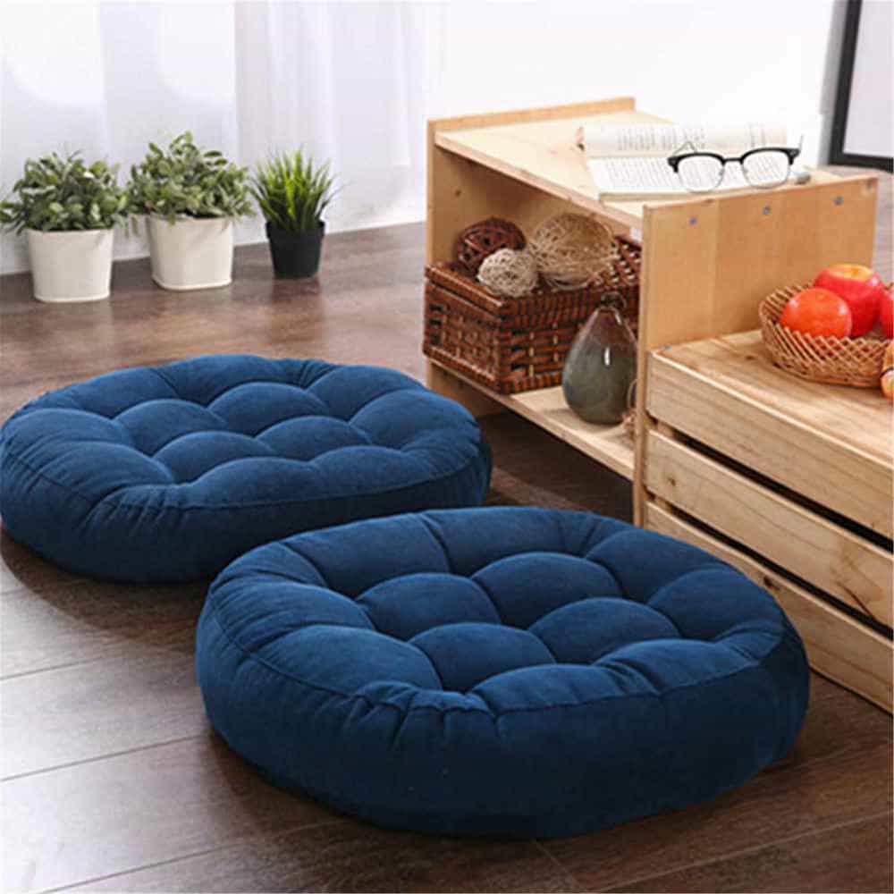 Pack of 2 Round Floor Cushions - Blue