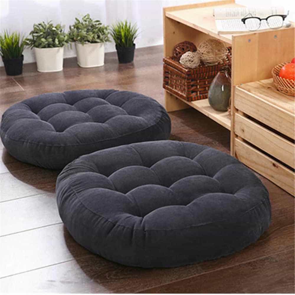 Pack of 2 Round Floor Cushions - Dark Grey