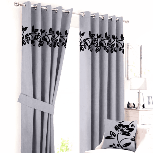 Luxury velvet and cotton curtains in floral and side-border embossed designs, 54×90 inches (4.5×7.5 feet), perfect for elegant home décor.