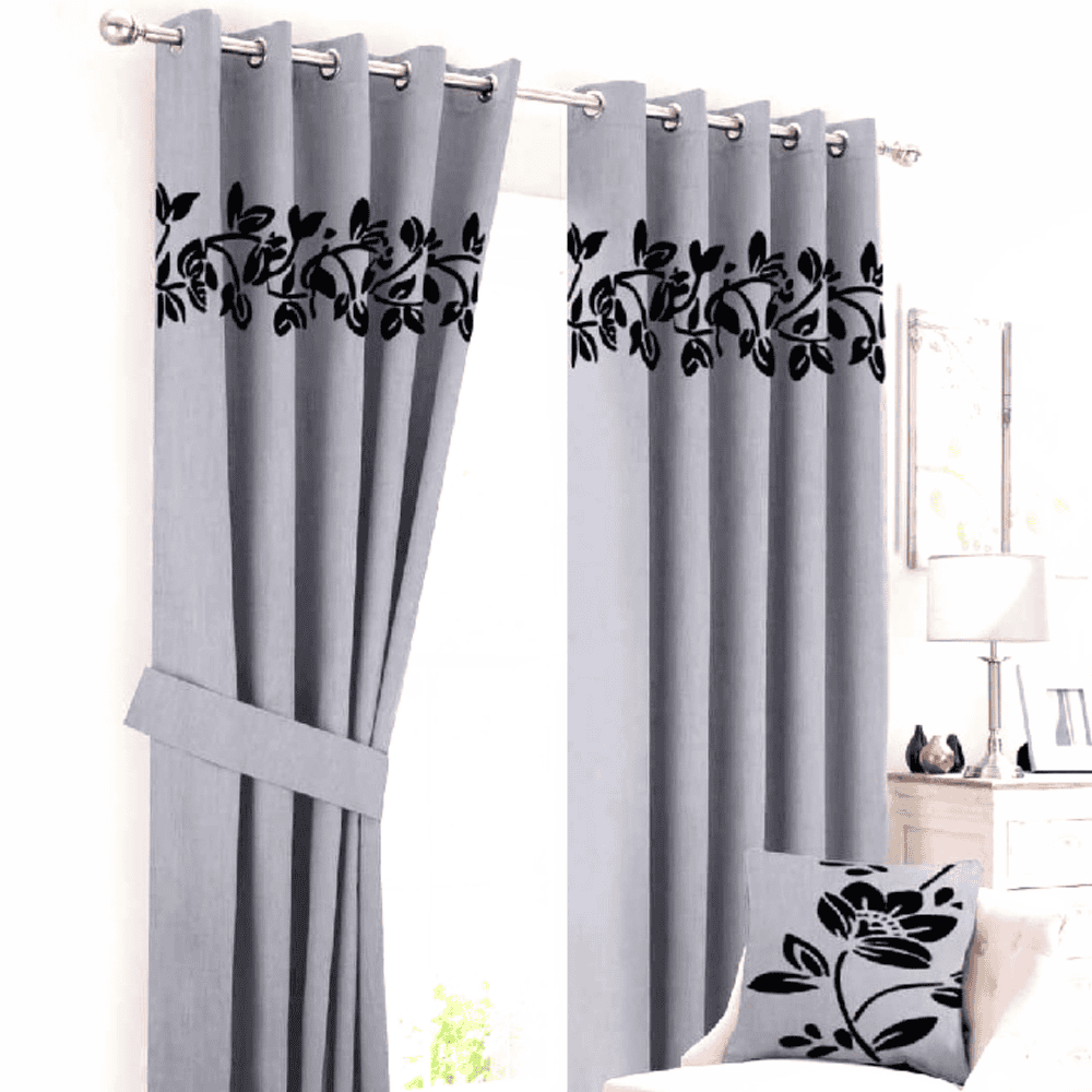 Luxury velvet and cotton curtains in floral and side-border embossed designs, 54×90 inches (4.5×7.5 feet), perfect for elegant home décor.