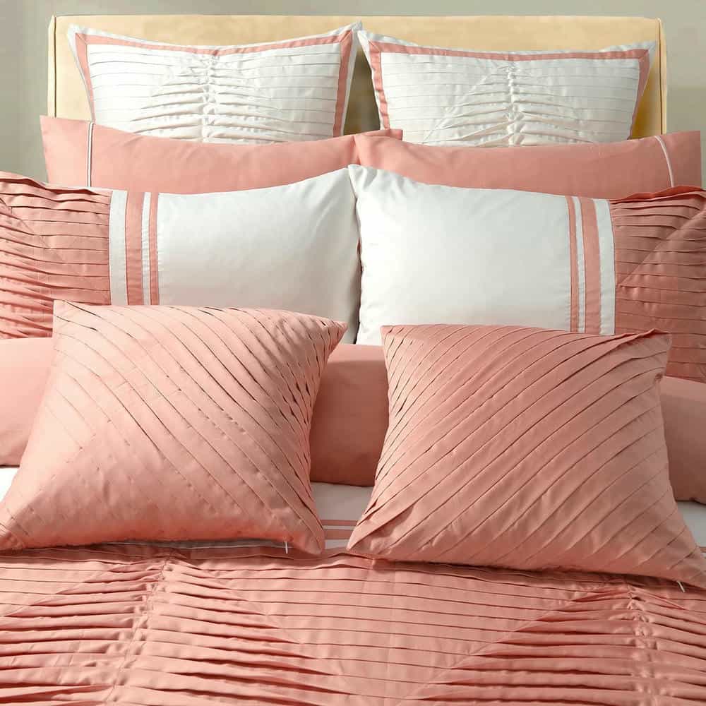 Embellish Pleated Duvet Set - Peach & White