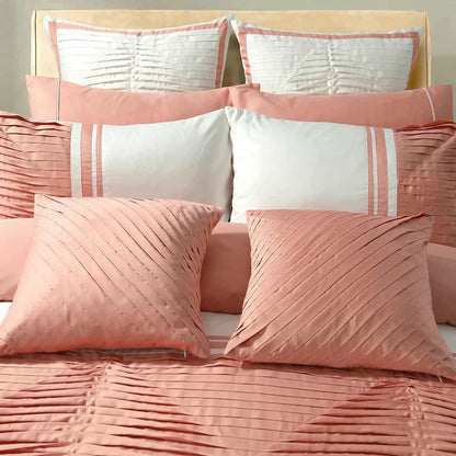 Embellish Pleated Duvet Set - Peach & White