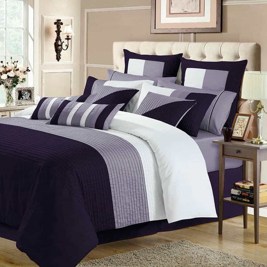 Embellish Pleated Duvet Set - Purple & Light Purple