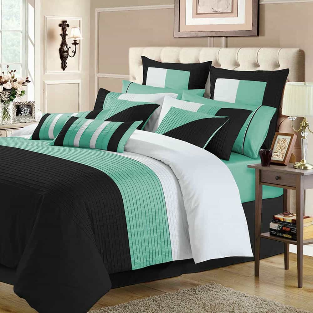 Embellish Pleated Duvet Set - Turquoise & Black