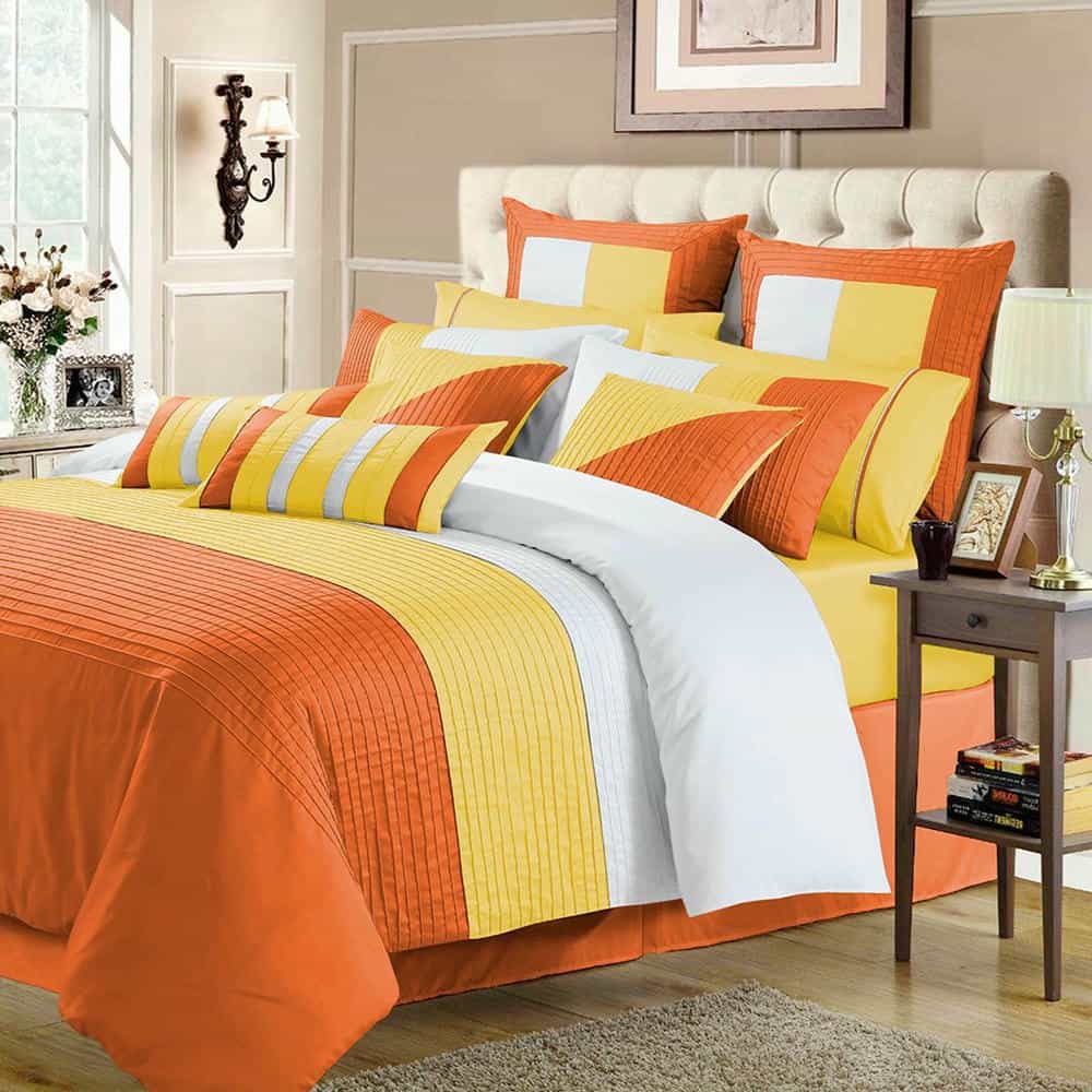 Embellish Pleated Duvet Set - Orange & Yellow