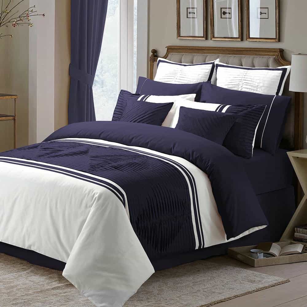 Embellish Pleated Duvet Set - White & Purple