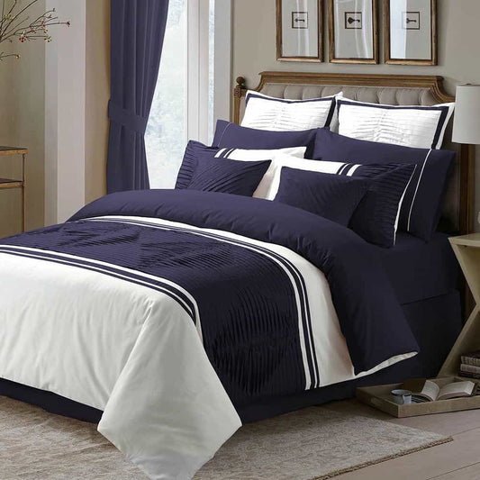 Embellish Pleated Duvet Set - White & Purple
