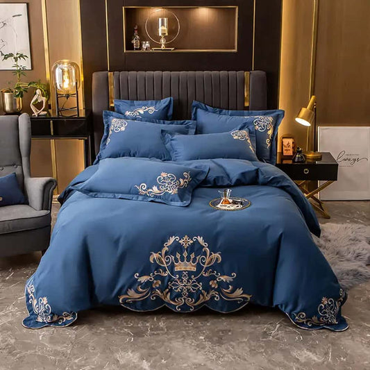 Egyption Embroidery Duvet Set - Royal Blue