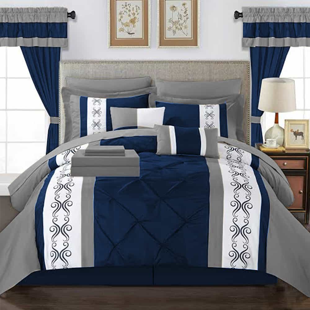 Embroidered Duvet Set - Grey & Blue