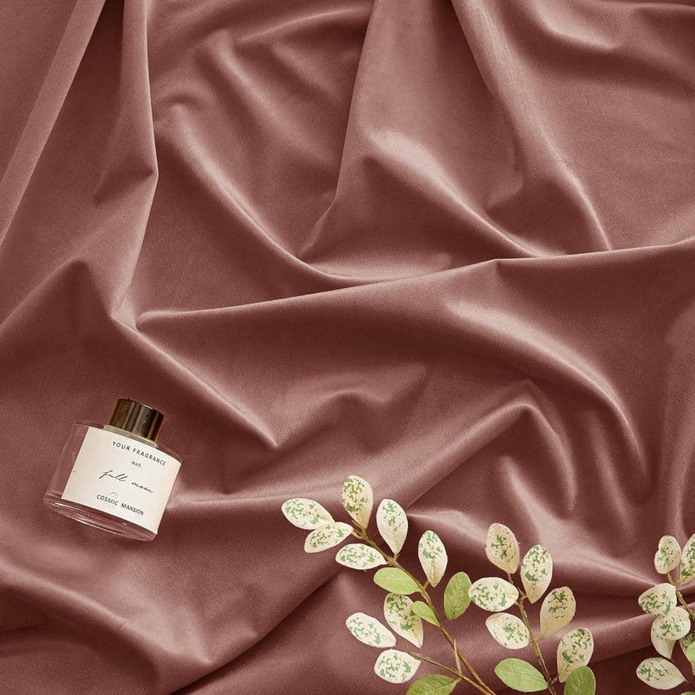 2 Pieces Plain Dyed Velvet Eyelet Curtains - Tea Pink