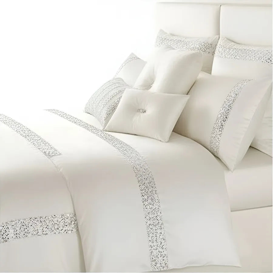 Elegant Look White Bridal Quilt Set - 12 Pieces Set with Free Quilt Filling