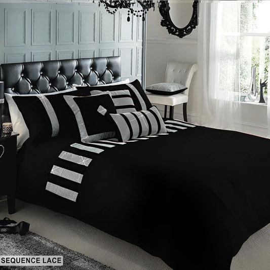 Sequence Lace Duvet Cover Set – Black